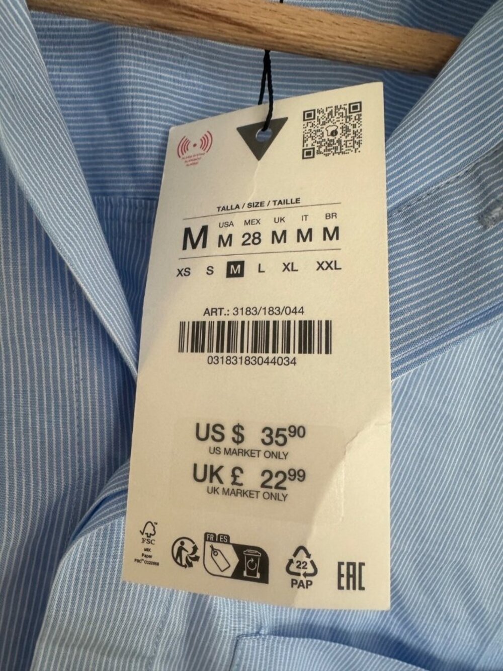 Zara Medium Cropped Short Sleeve Button Up Striped Shirt Blue Coastal - Picture 7 of 8